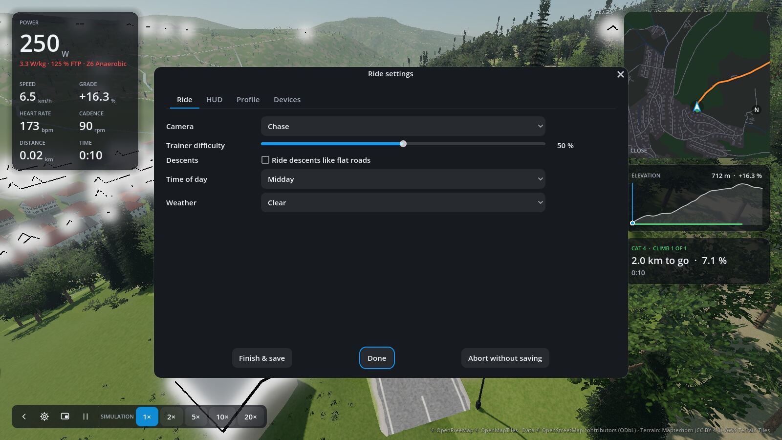 The ride settings