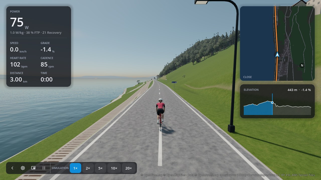 Riding along the Bielersee in ORQWA's 3D world