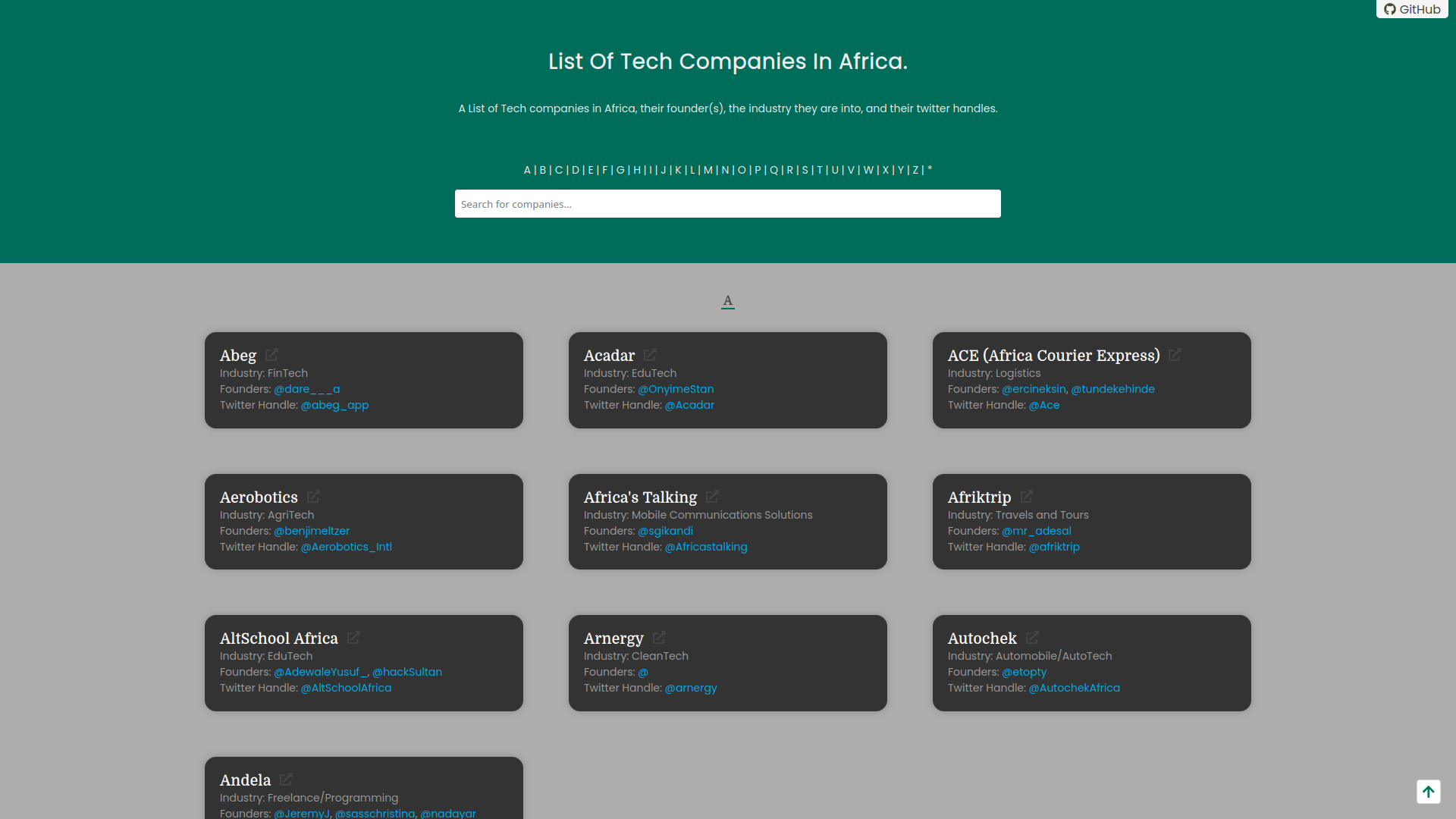 The landing page of tech-companies-in-africa