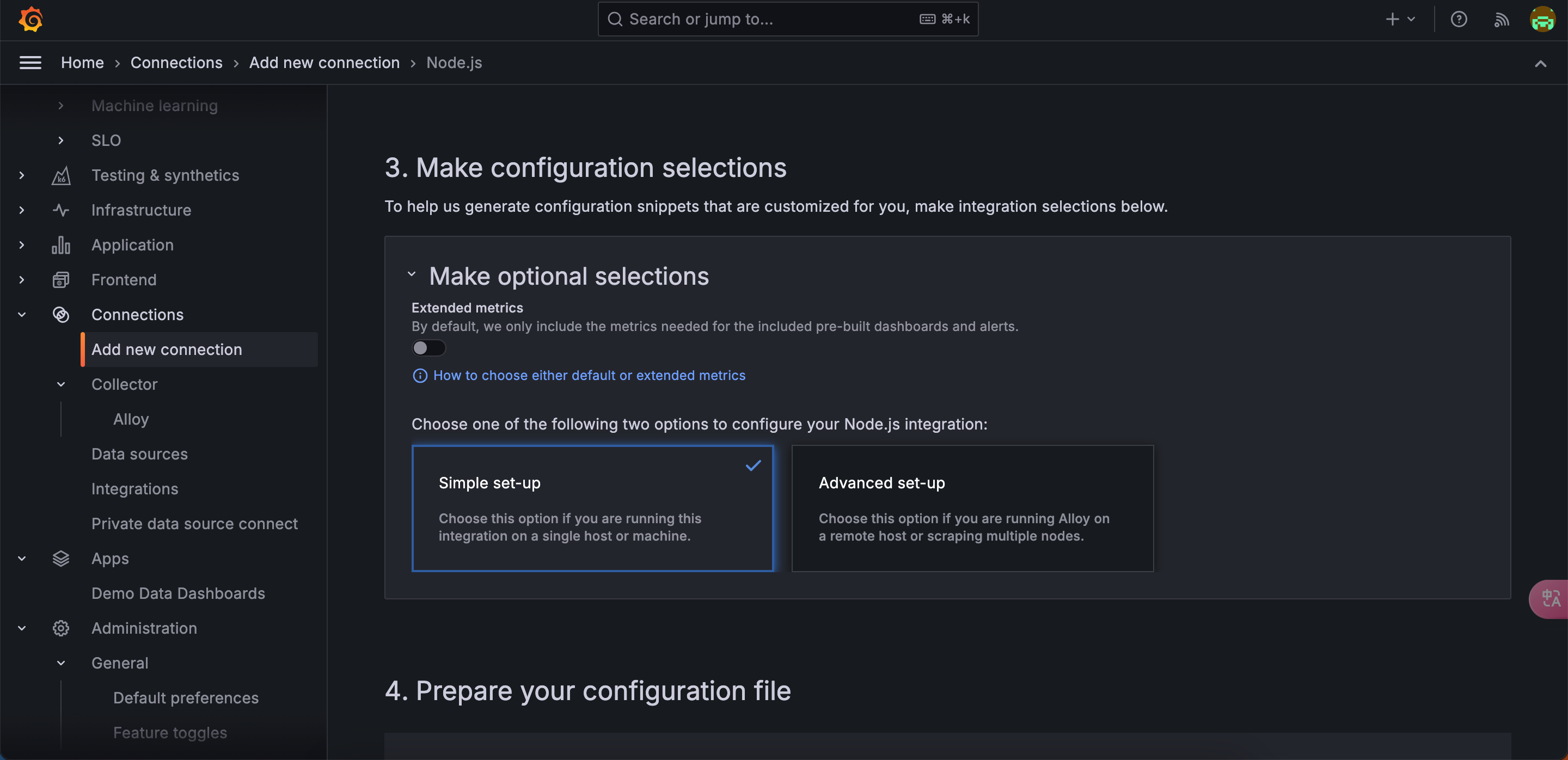 Make configuration selections