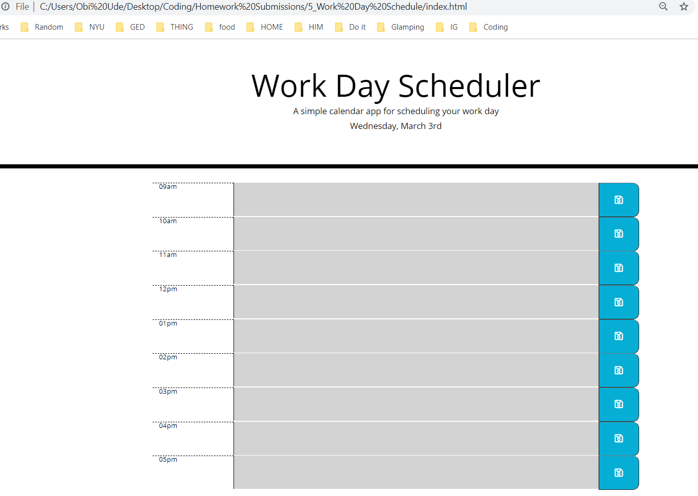 Work Day Planner Screenshot