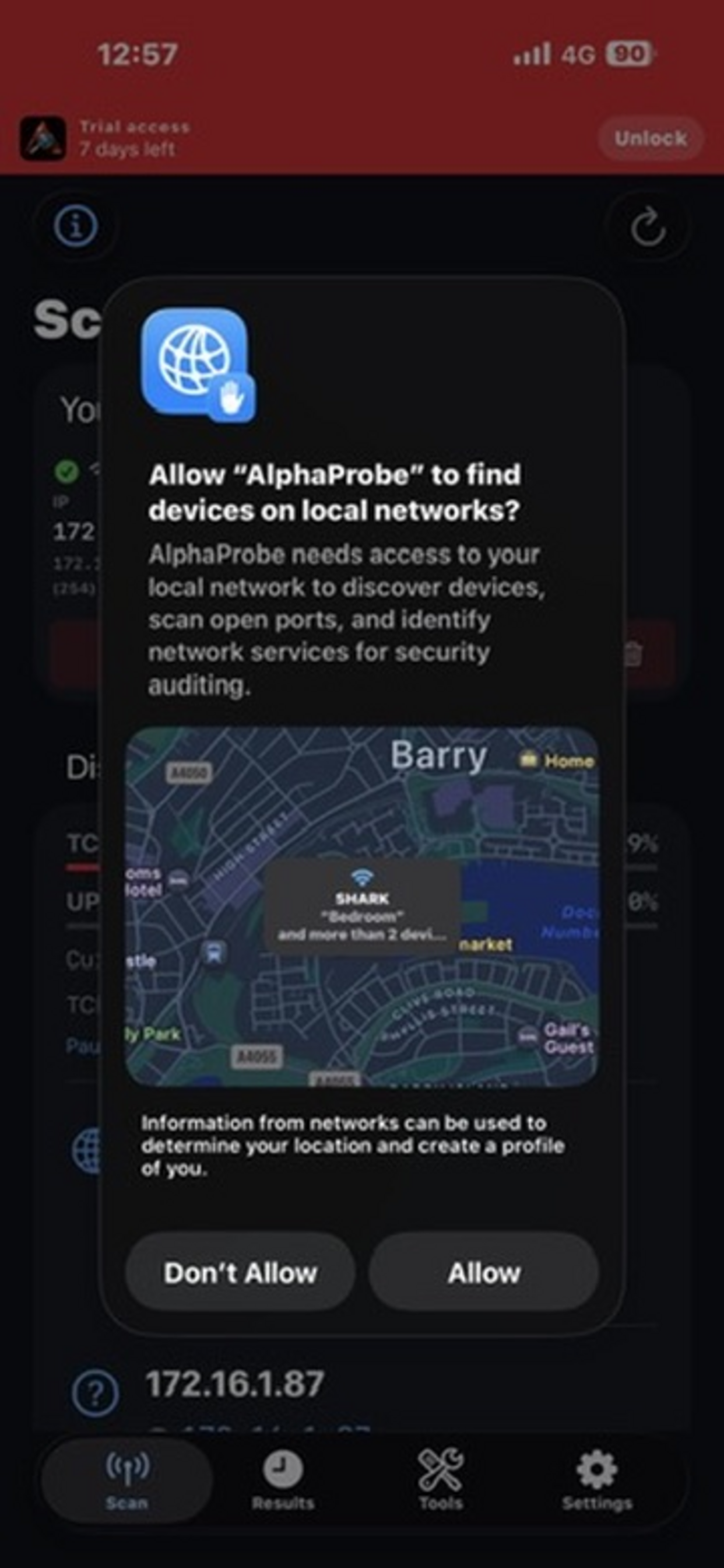 AlphaProbe — Local network permissions