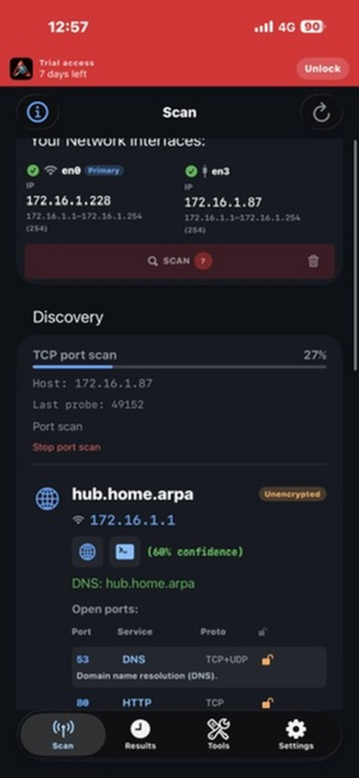 AlphaProbe — Network scan in progress