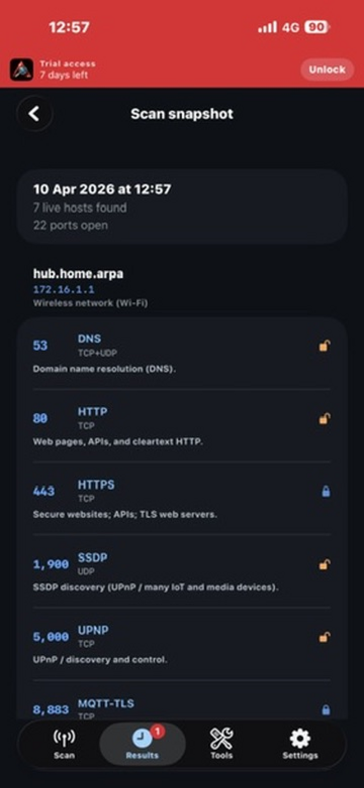 AlphaProbe — Scan snapshot detail