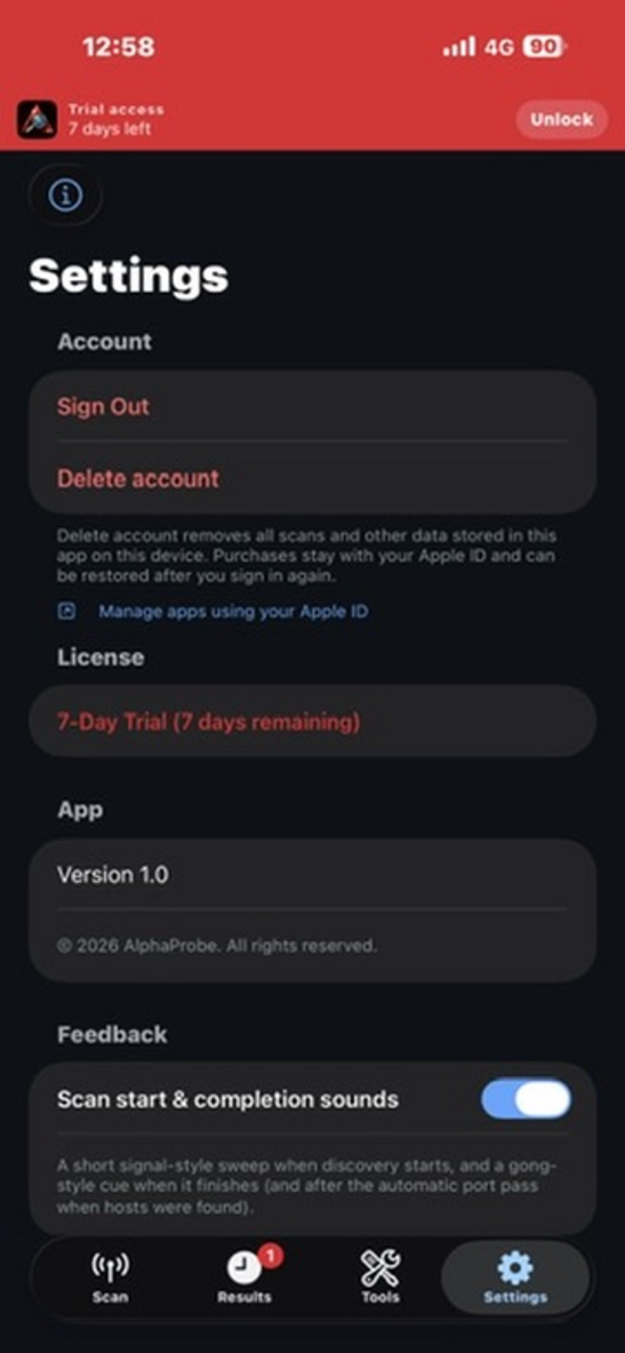 AlphaProbe — Settings