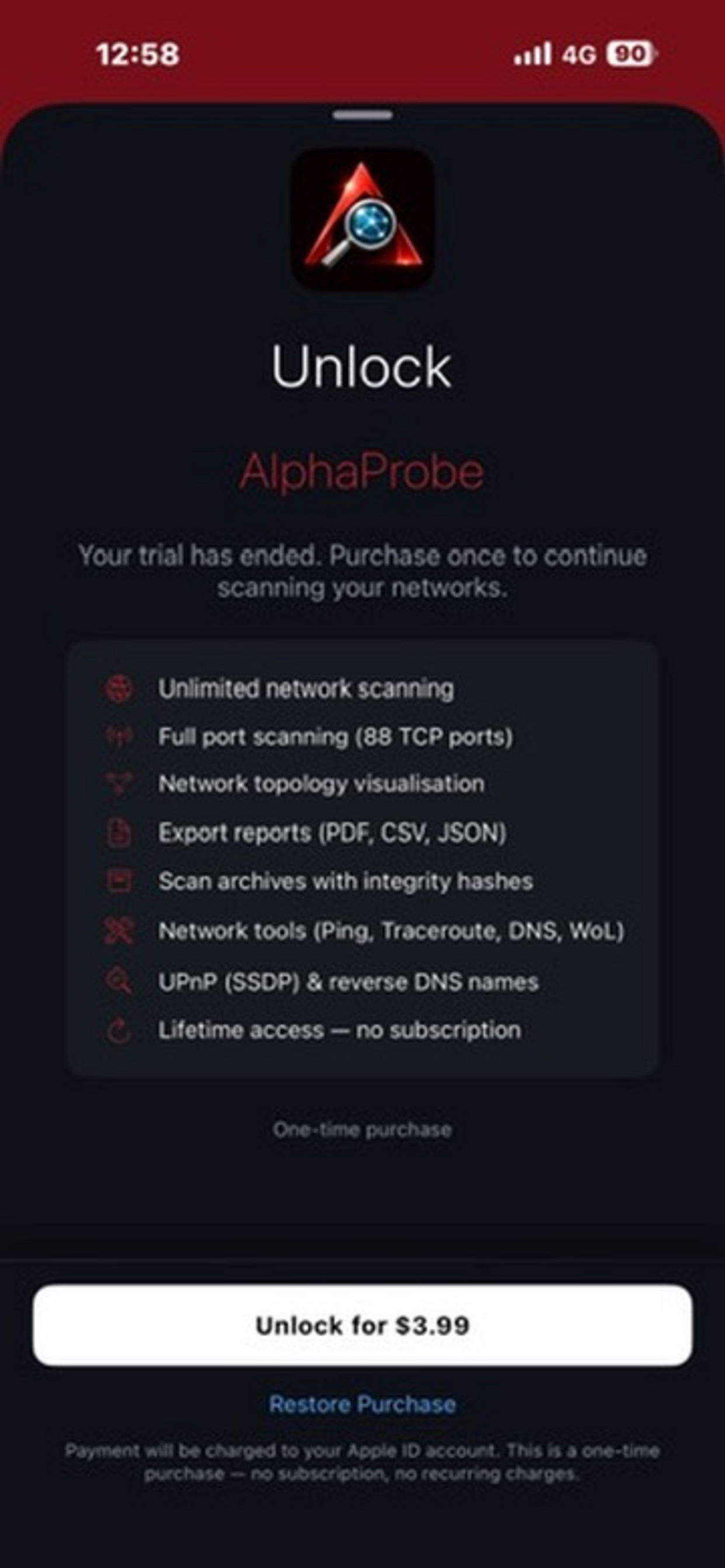AlphaProbe — Unlock purchase