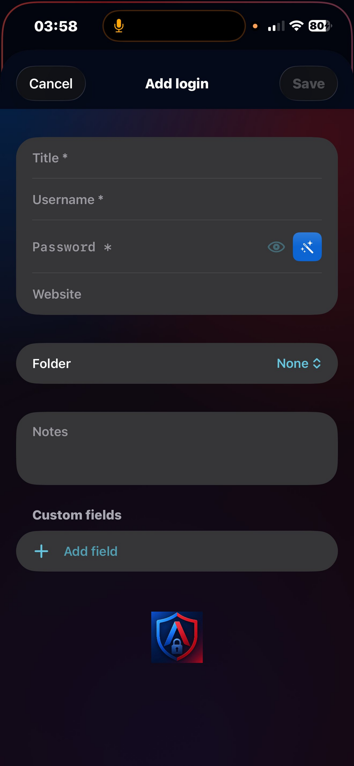 AlphaVAULT — Add login form