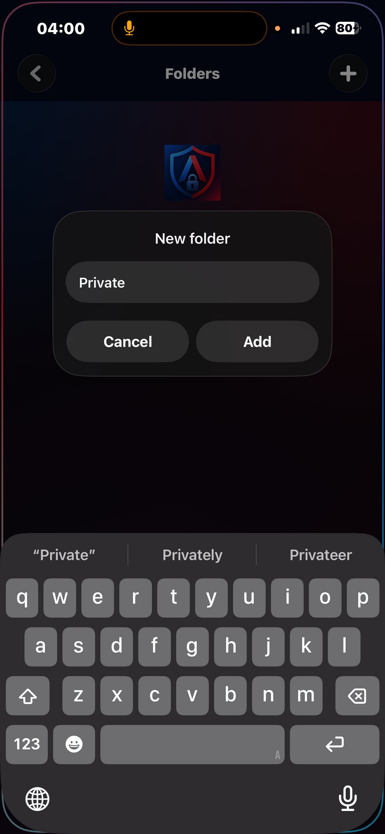 AlphaVAULT — Create folder