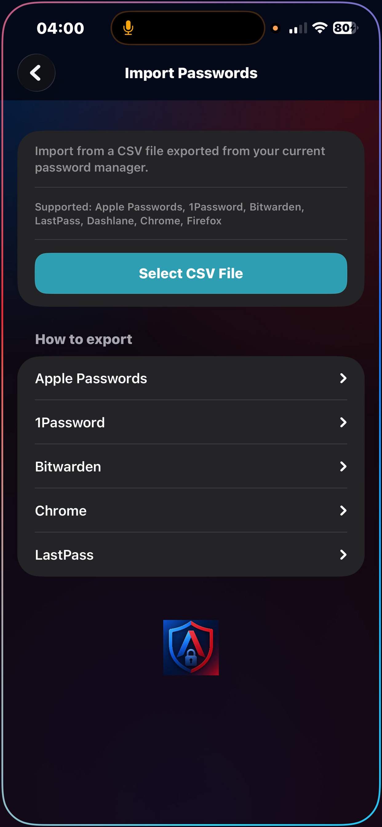 AlphaVAULT — Import passwords from CSV