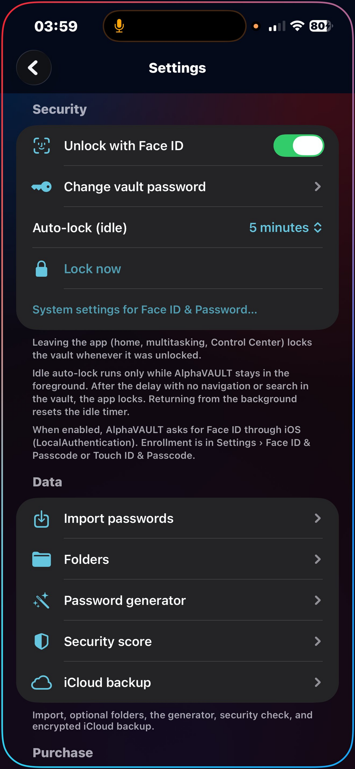 AlphaVAULT — Settings