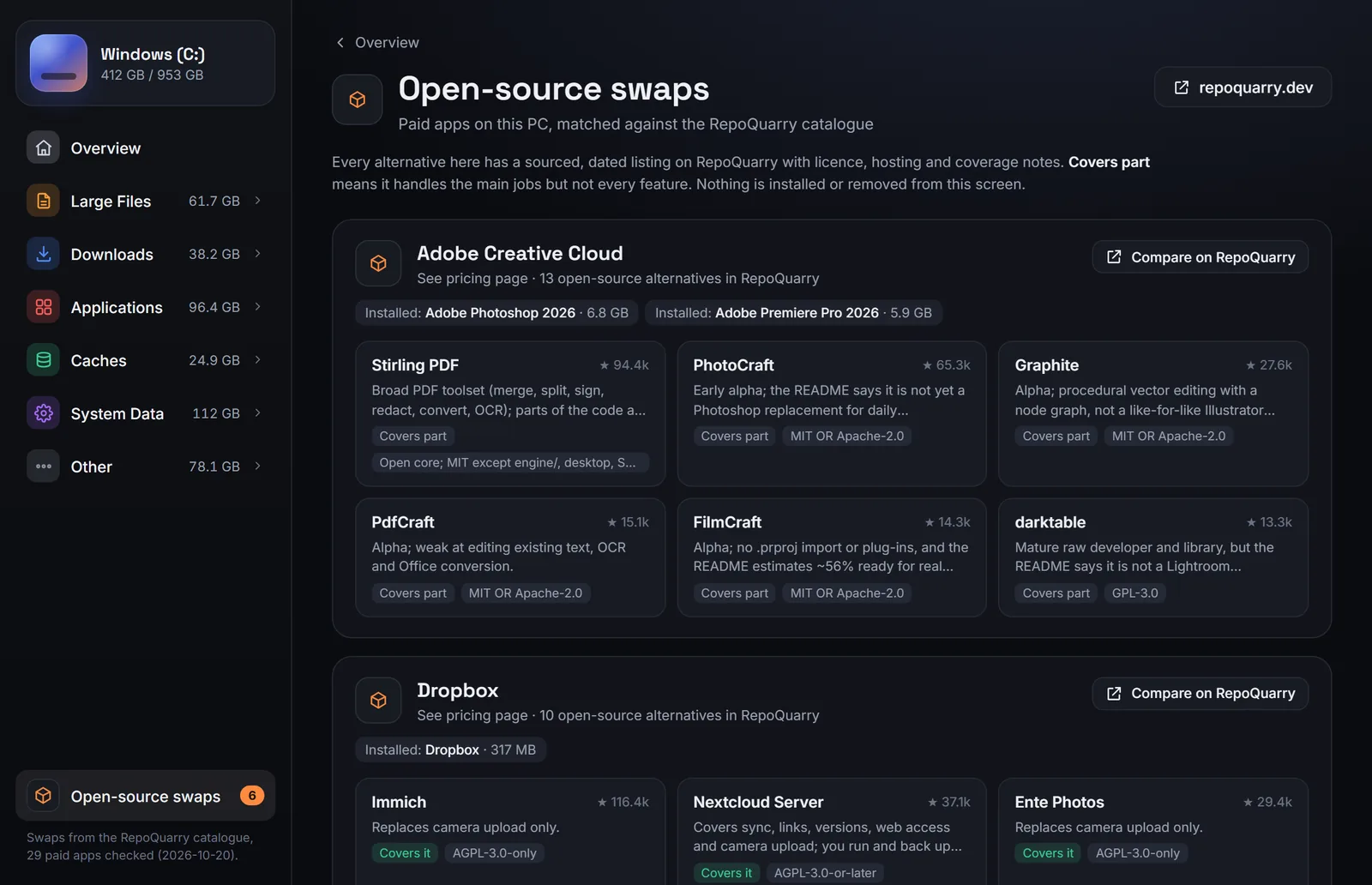 Open-source swaps for Adobe Creative Cloud and Dropbox, pulled from RepoQuarry