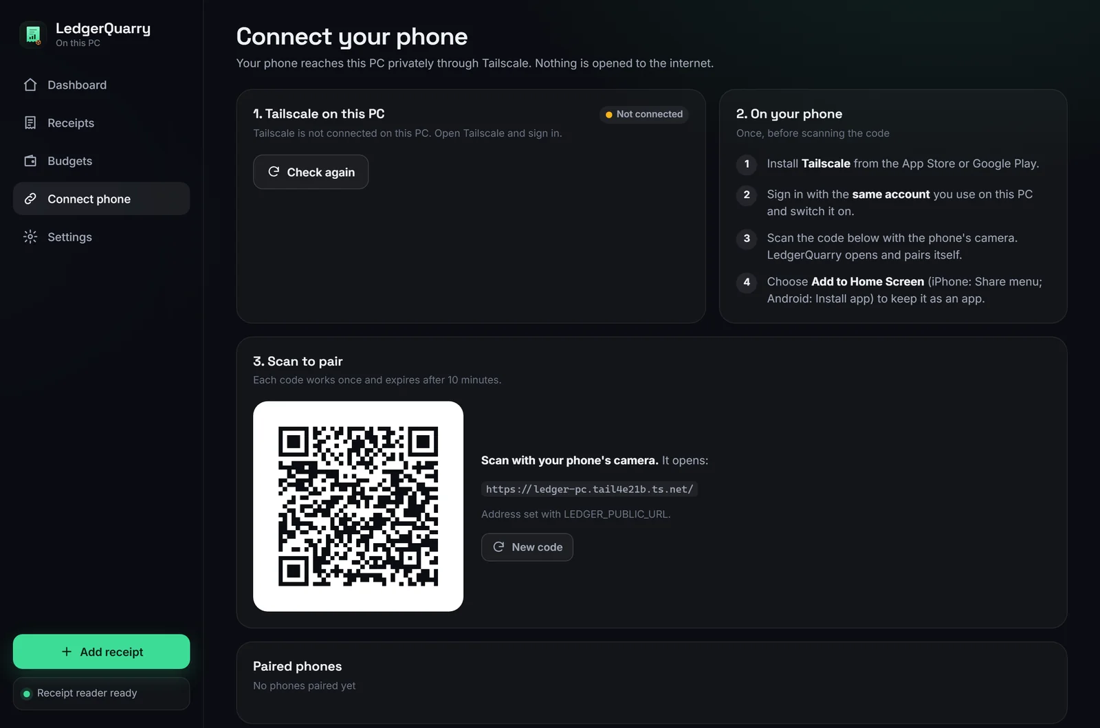 Pairing a phone with a one-time QR code