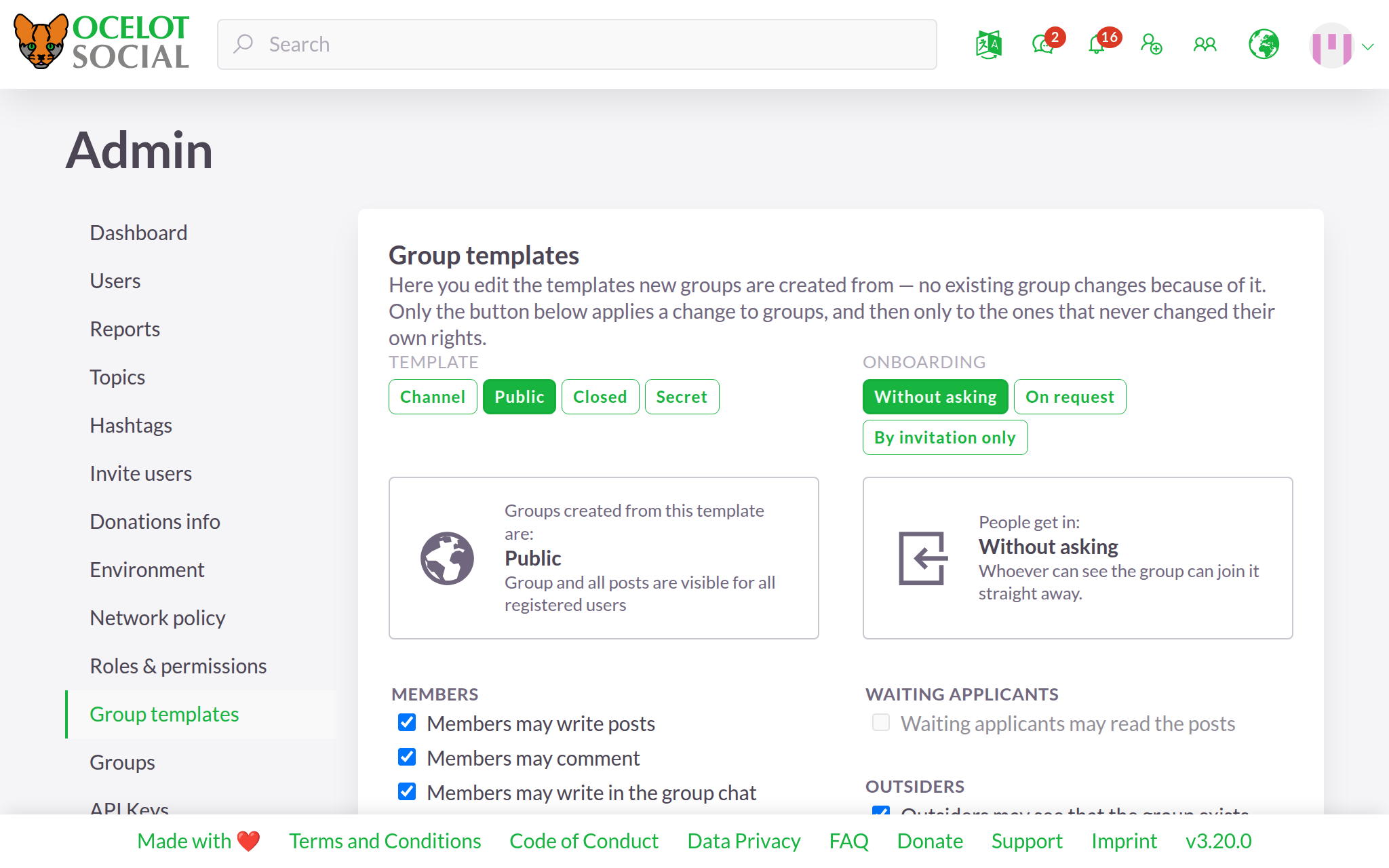 Rights a network gives its groups