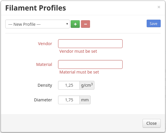 FilamentManager Settings Profile