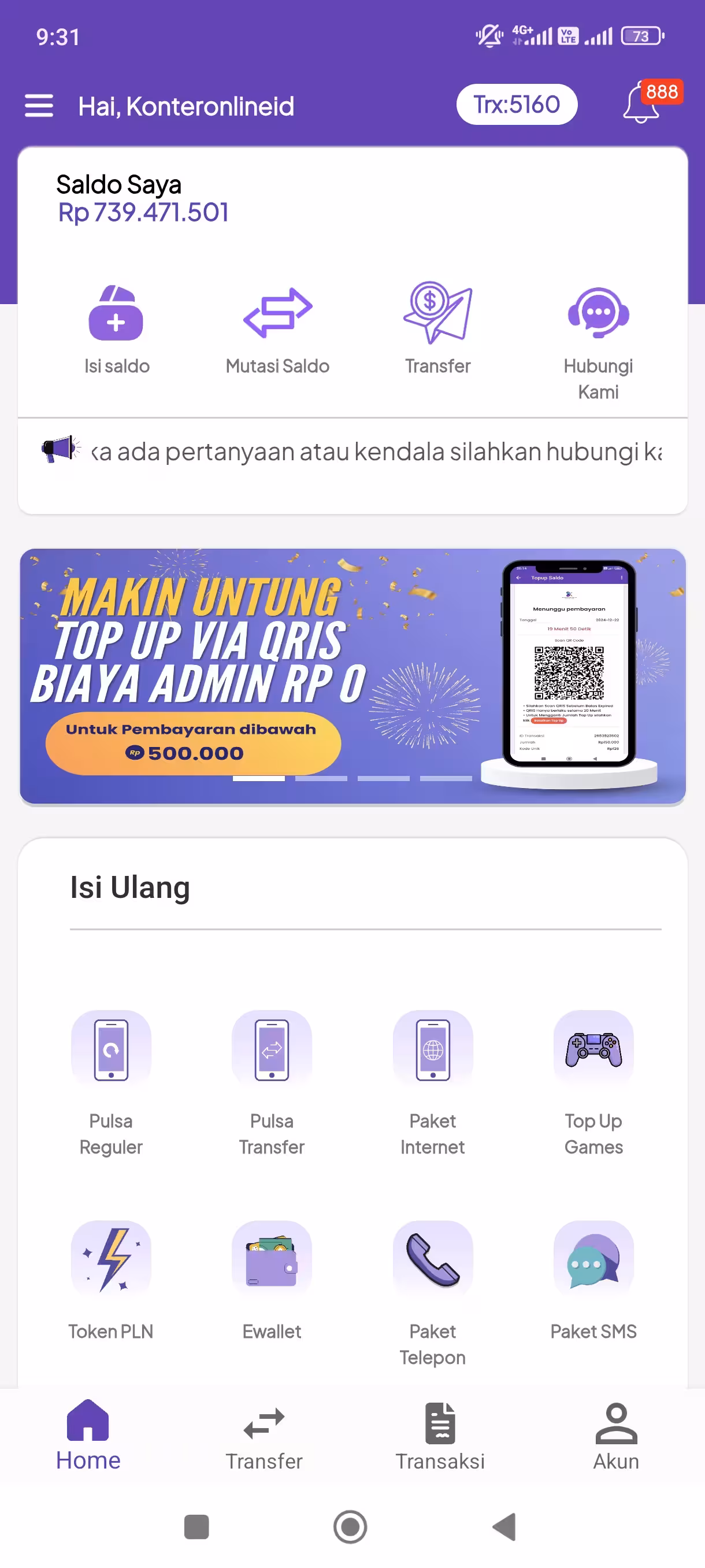 Tampilan Aplikasi Konter Online ID