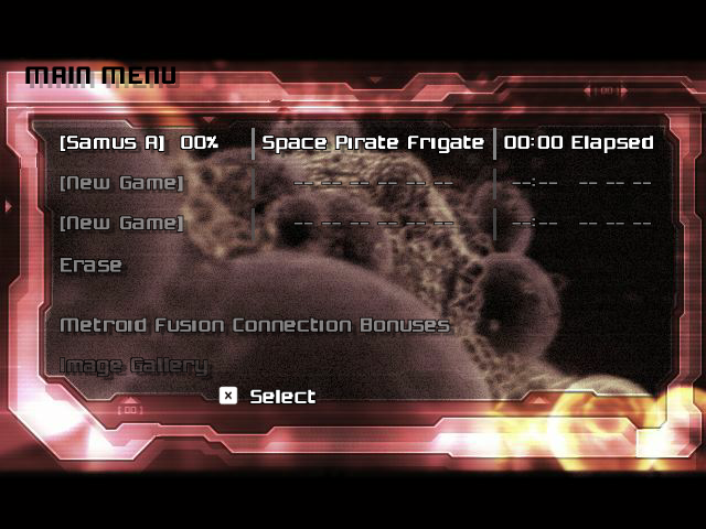 Interface de seleção documentada pelo Metroid Prime Port para PC