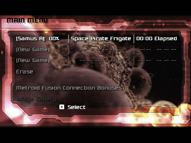 Menu de saves exibido pelo Metroid Prime Port