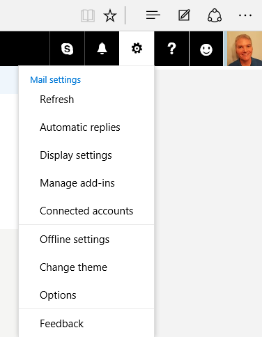 The Options menu item on https://www.outlook.com