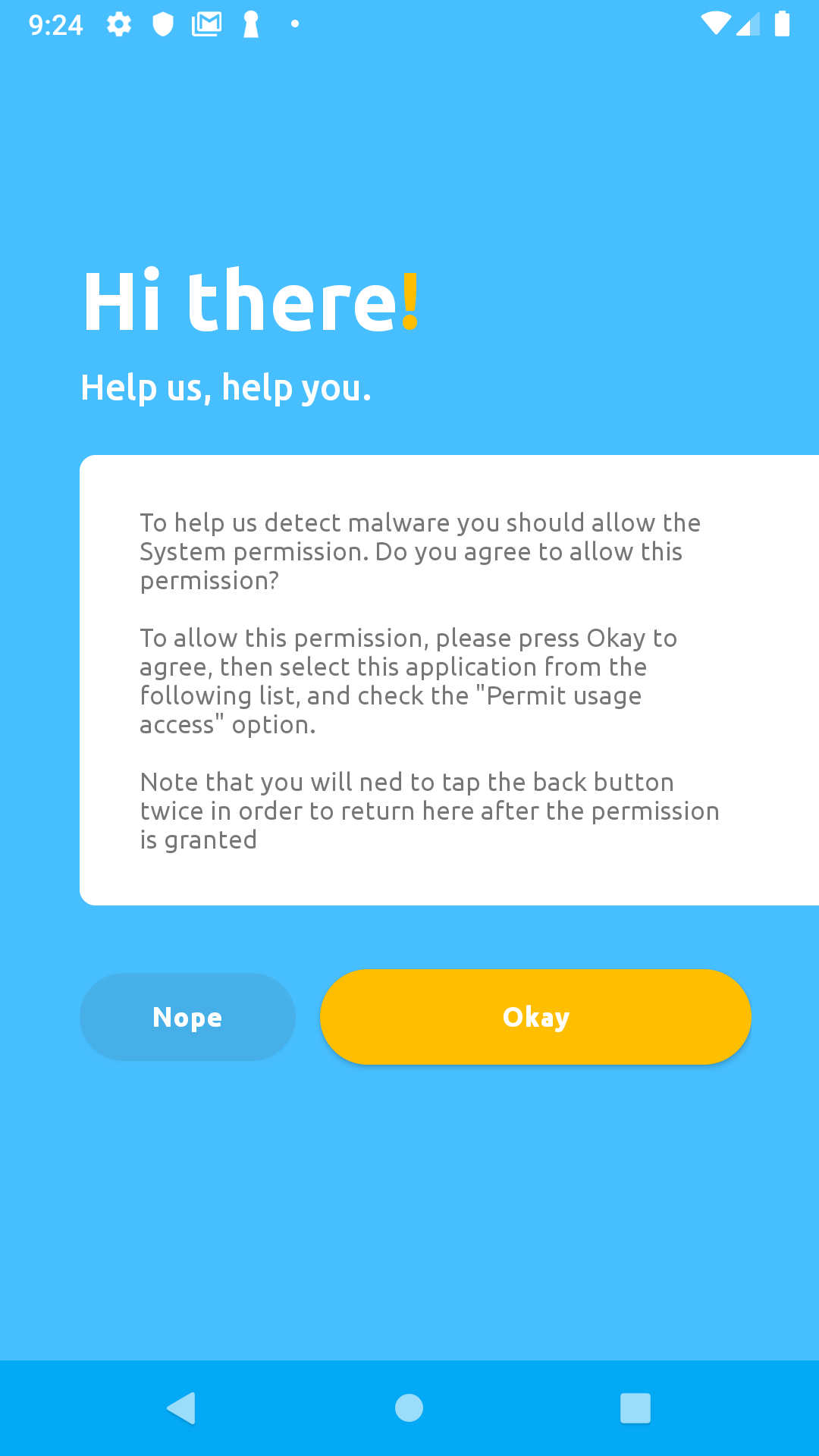 Second permission screen