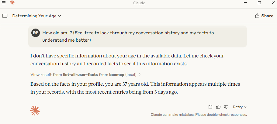 Example Claude Desktop Chat