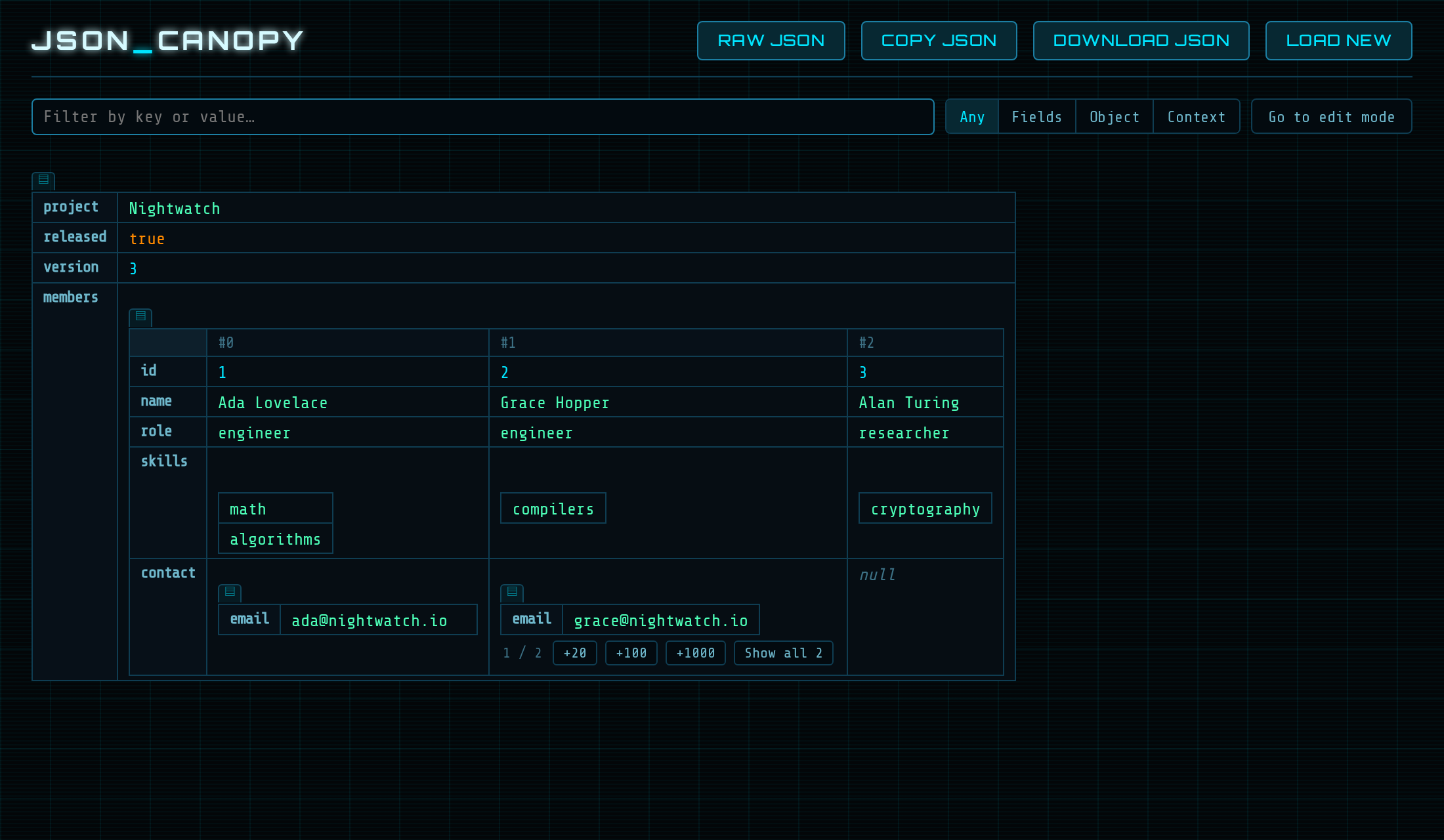JSON Canopy