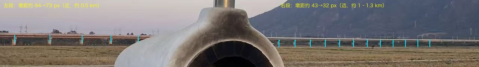 17 piers marked on the viaduct, spacing used as a ruler