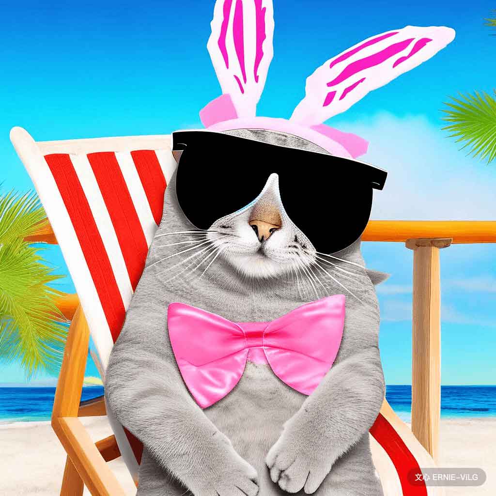 00049_001_一只猫坐在椅子上，戴着一副墨镜,海滩兔风格
