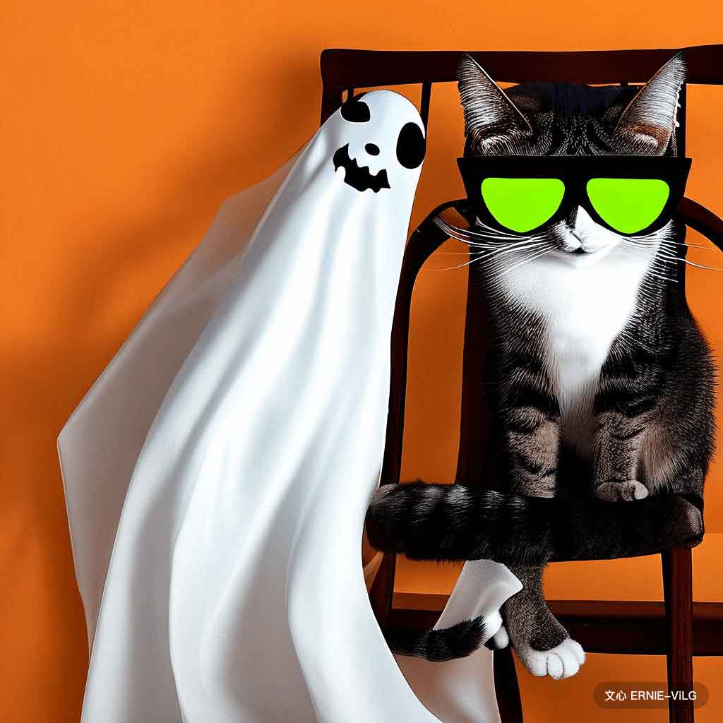 00226_001_一只猫坐在椅子上，戴着一副墨镜,鬼魂风格