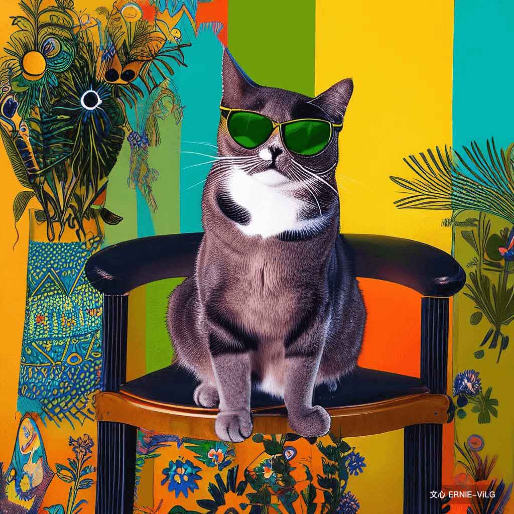 00275_002_一只猫坐在椅子上，戴着一副墨镜,嬉皮士风格