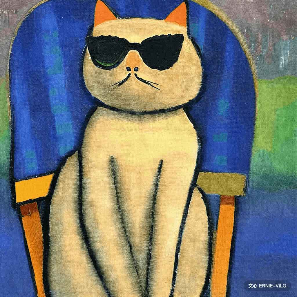 00289_000_一只猫坐在椅子上，戴着一副墨镜,印象主义风格