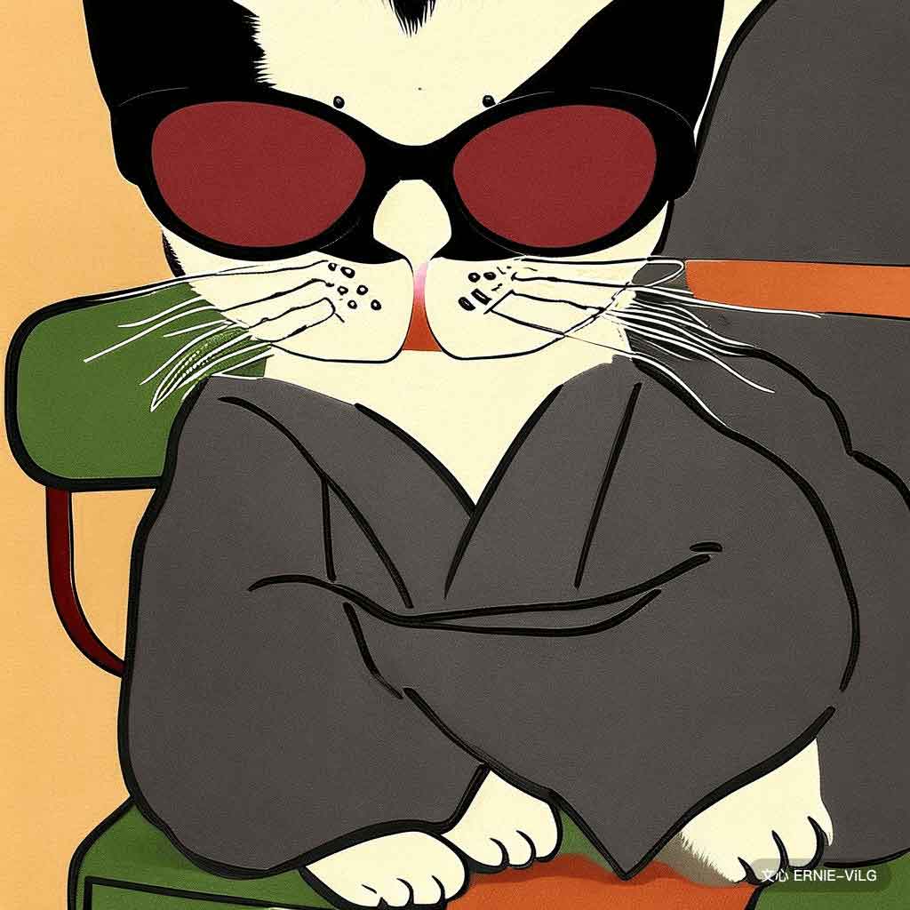 00364_000_一只猫坐在椅子上，戴着一副墨镜,水井惠郎风格