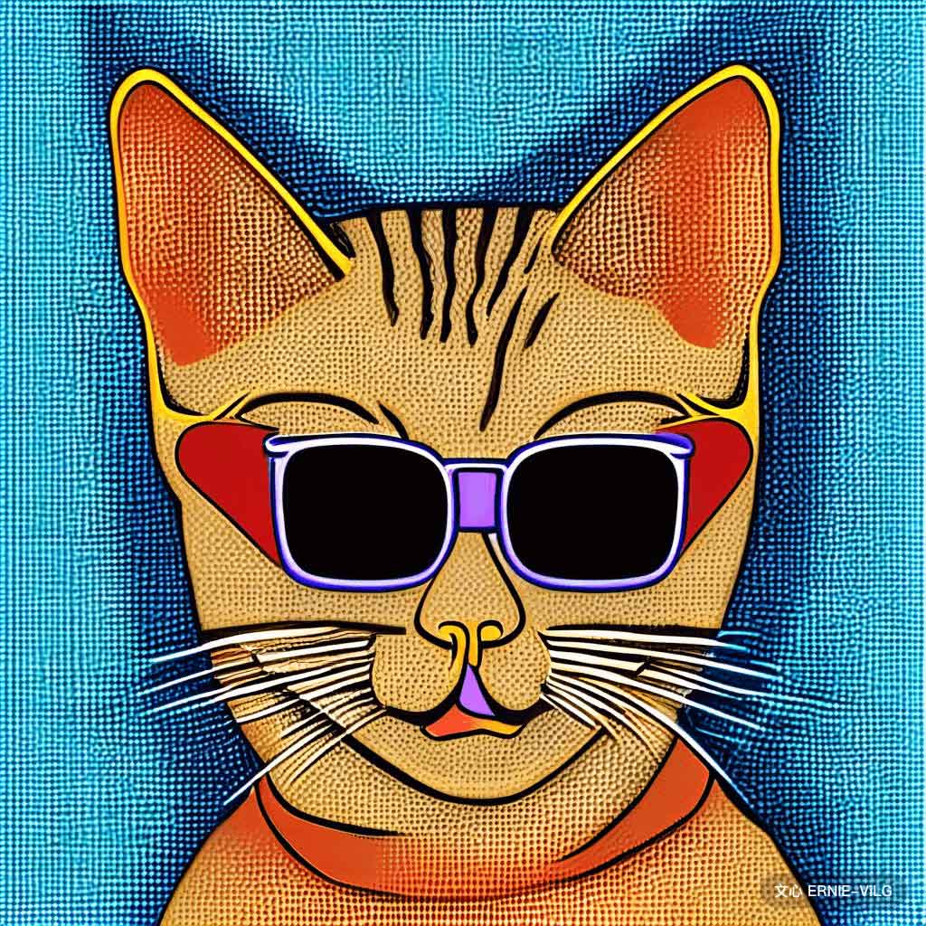 00434_005_一只猫坐在椅子上，戴着一副墨镜,波普艺术风格