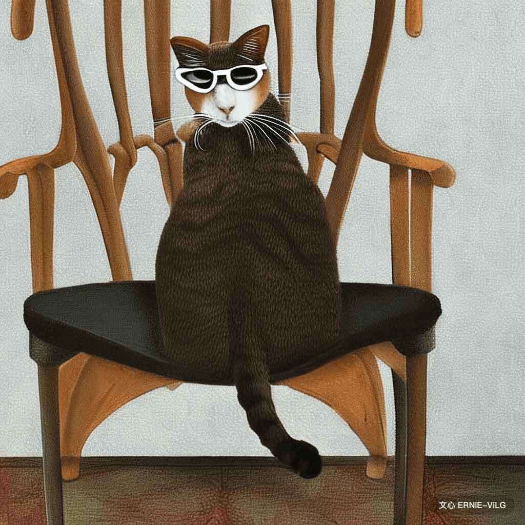 00443_005_一只猫坐在椅子上，戴着一副墨镜,史前遗迹风格