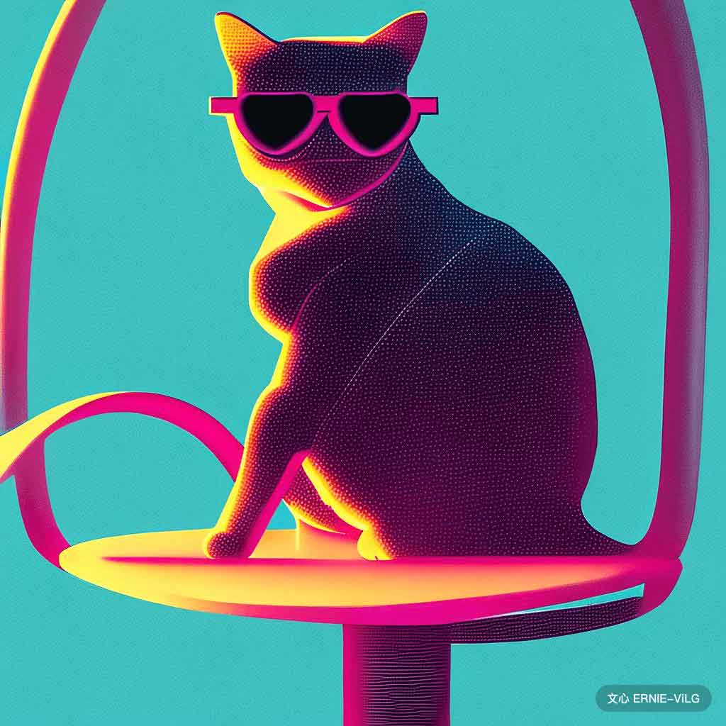 00472_000_一只猫坐在椅子上，戴着一副墨镜,复古未来主义风格