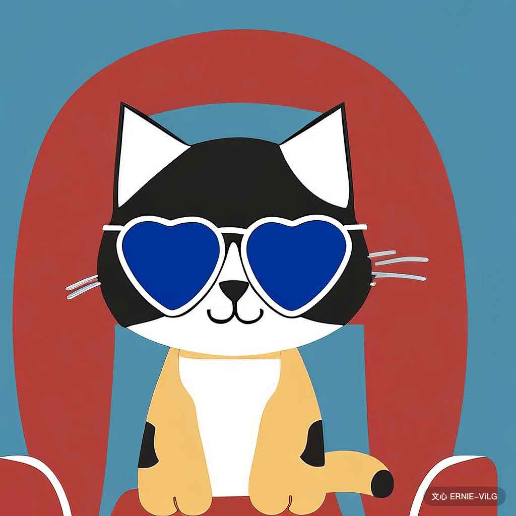 00573_001_一只猫坐在椅子上，戴着一副墨镜,矢量心风格