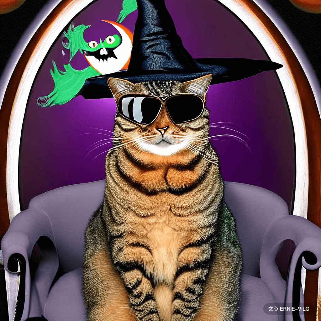 00606_001_一只猫坐在椅子上，戴着一副墨镜,女巫店风格