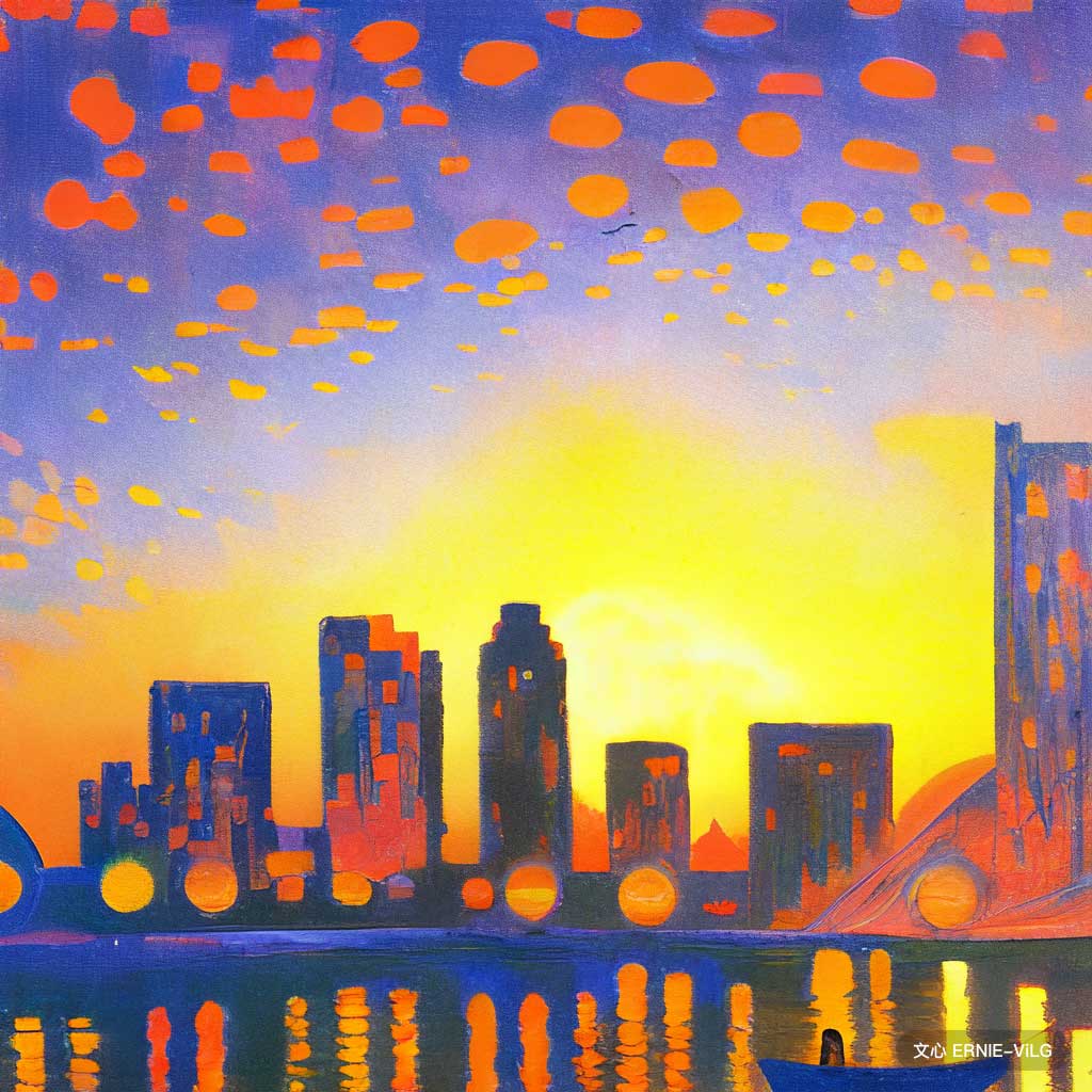 日落时的城市天际线, 风格：后印象主义-v2
