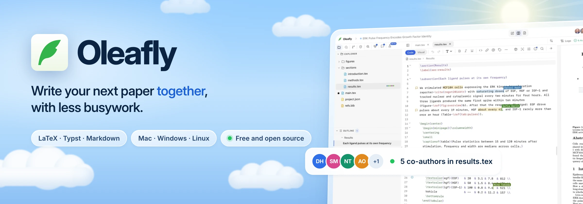 Oleafly: write your next paper together, with less busywork. LaTeX, Typst and Markdown on Mac, Windows and Linux. Free and open source.
