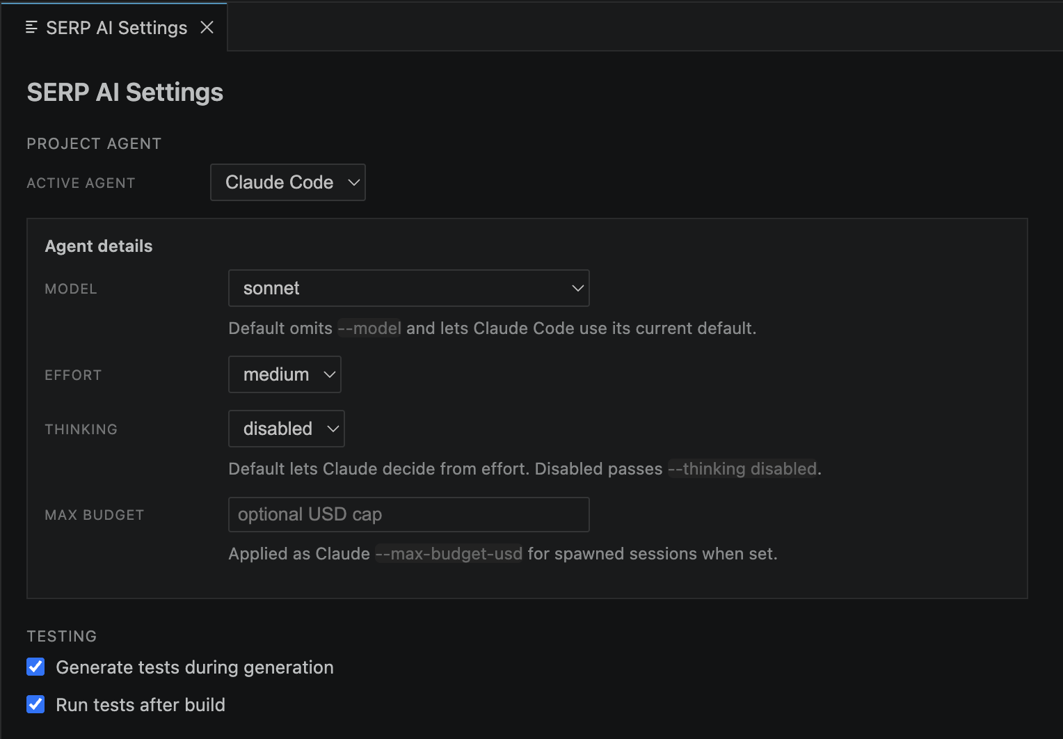 SERP AI Settings