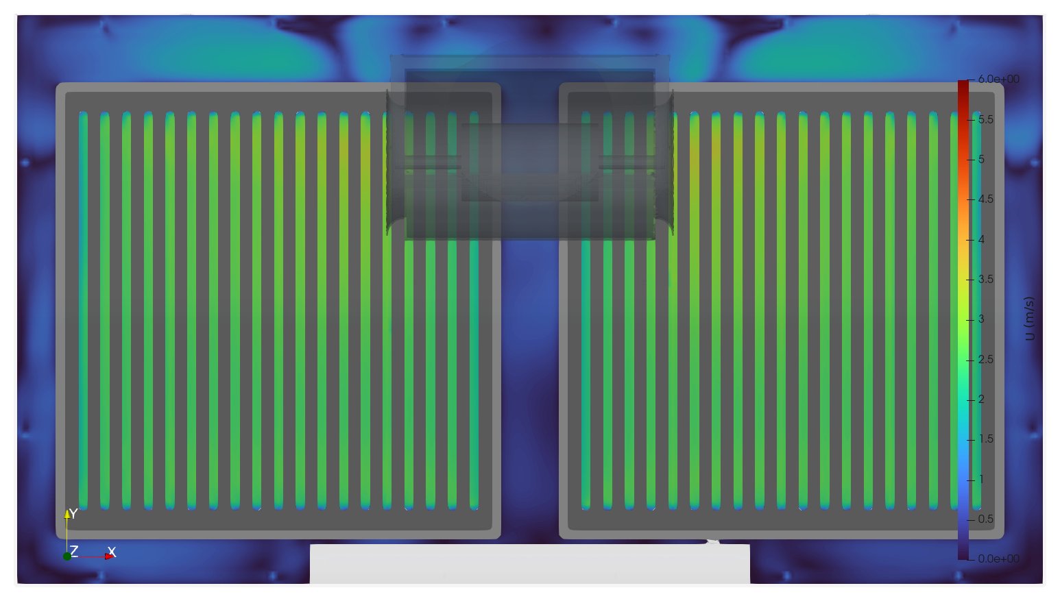 油網槽孔中間 z=2mm 俯視剖面的速度大小