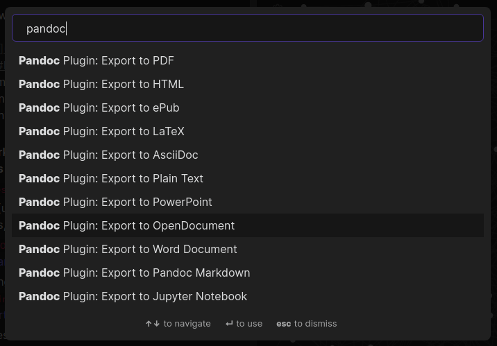 screenshot of command palette