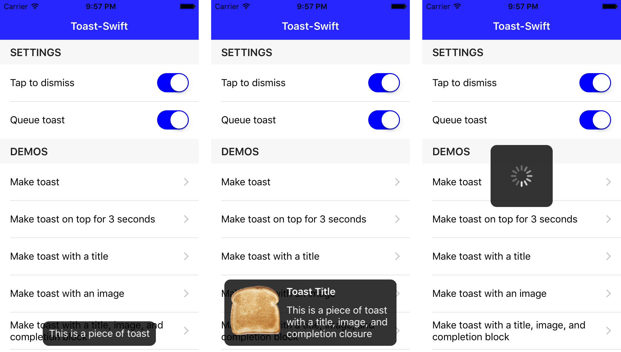 Toast-Swift Screenshots