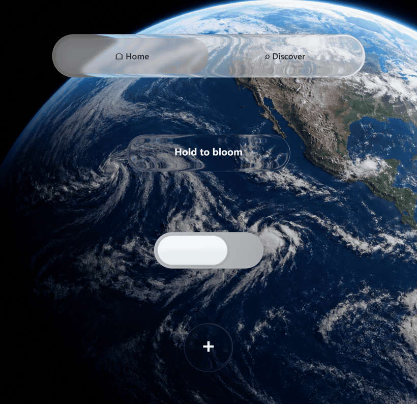 Press effects: a selected capsule dragged along its track, a button held until it blooms, a toggle flipped