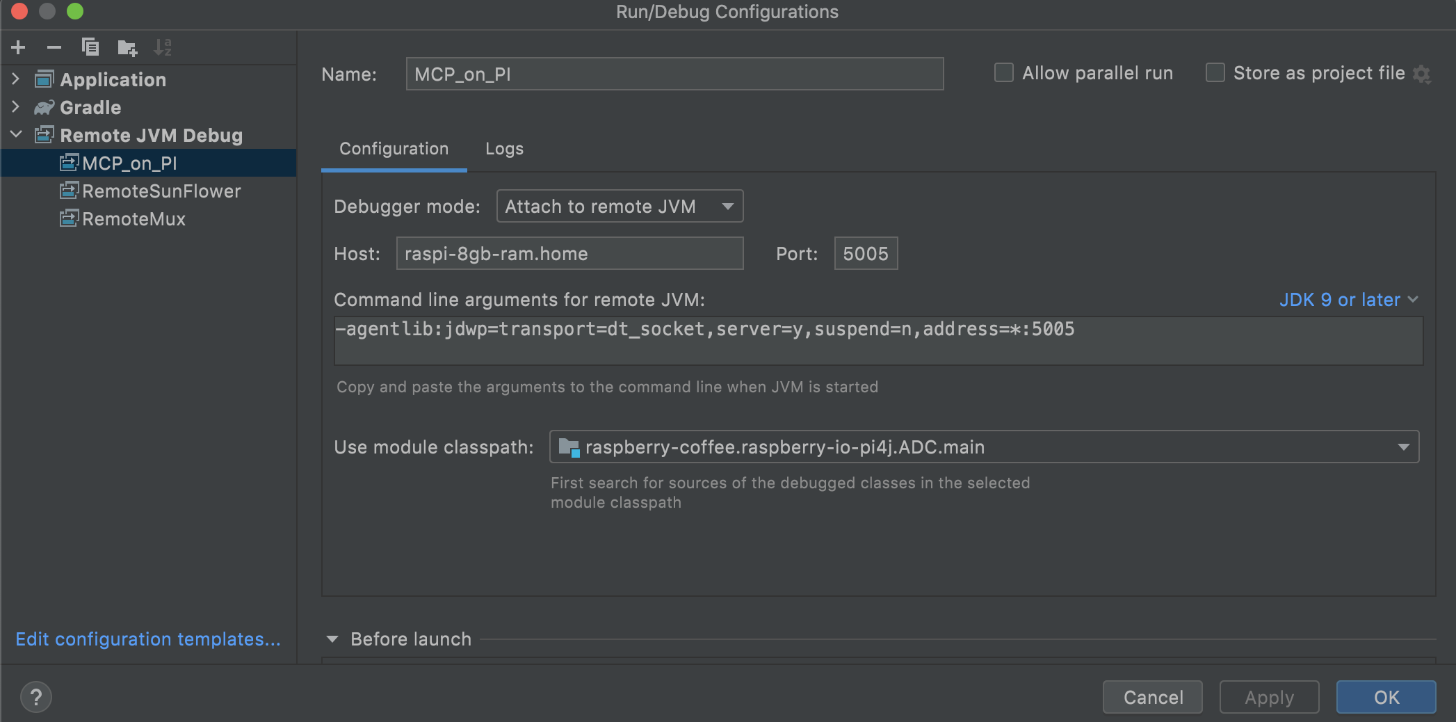 Remote debug profile