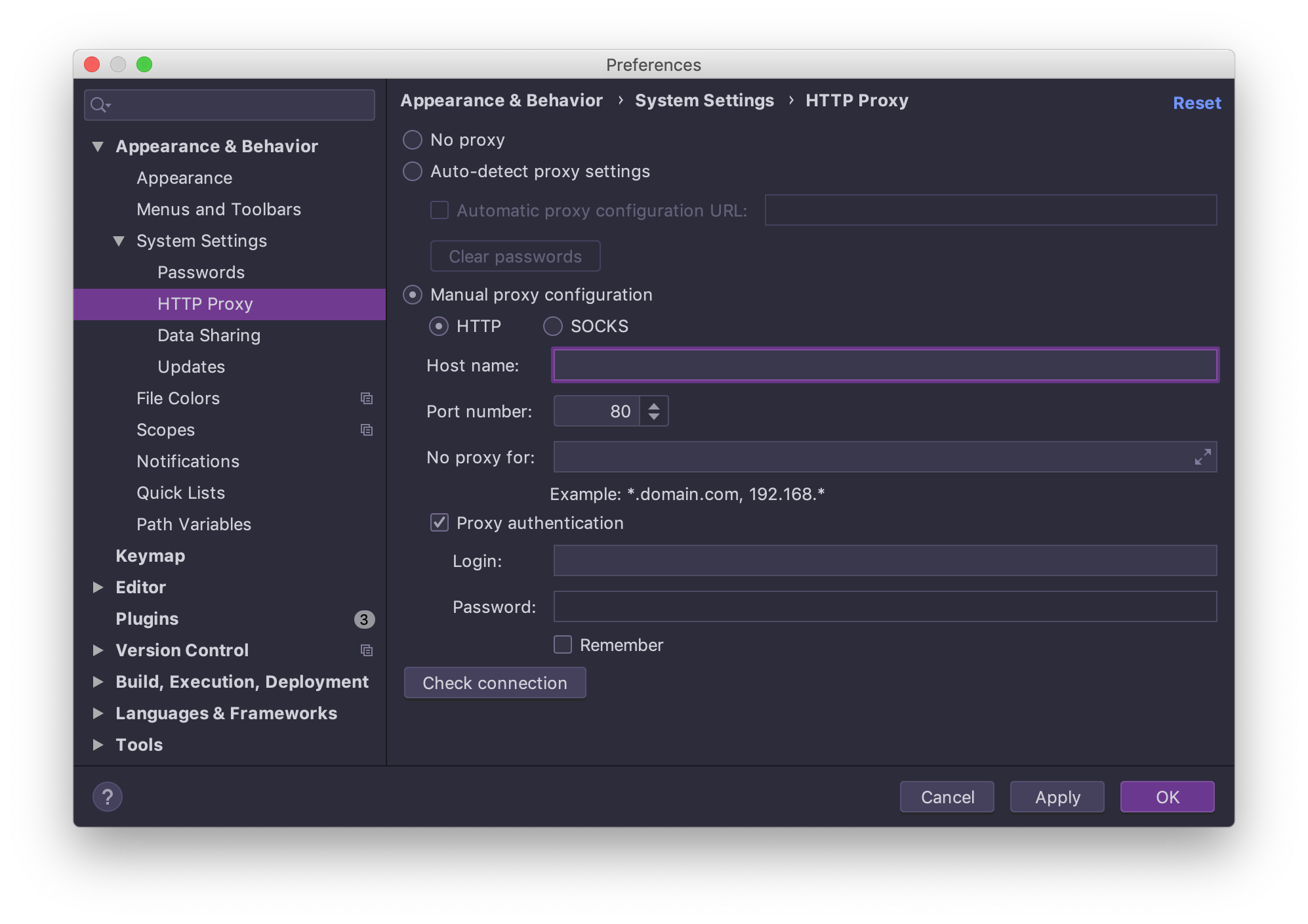 Dark purple theme settings