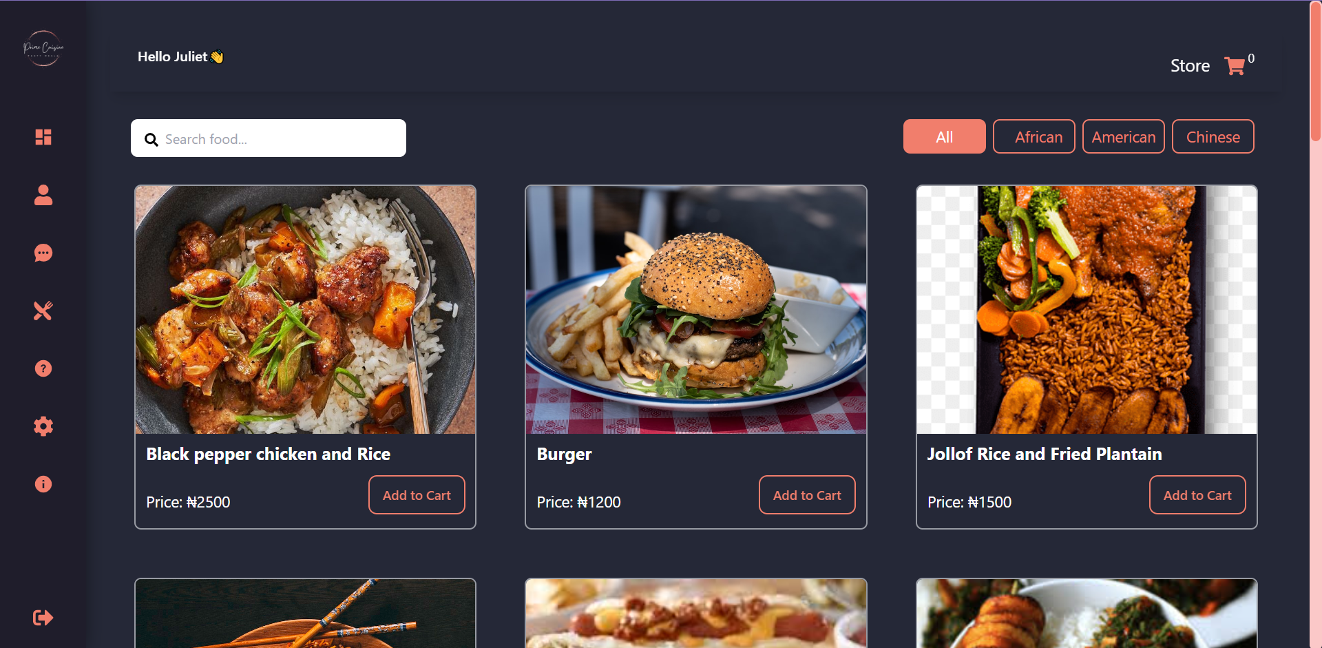 Prime Cuisine: food ordering app design
