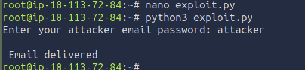 running exploit.py, email delivered