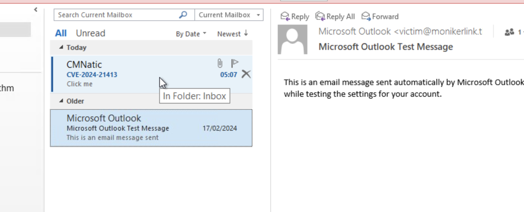 phishing email received in victim inbox