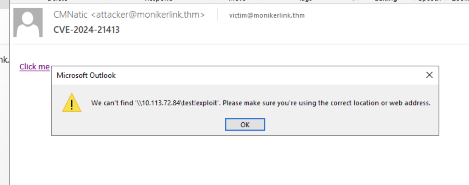 Outlook UNC-path-not-found error after clicking the link