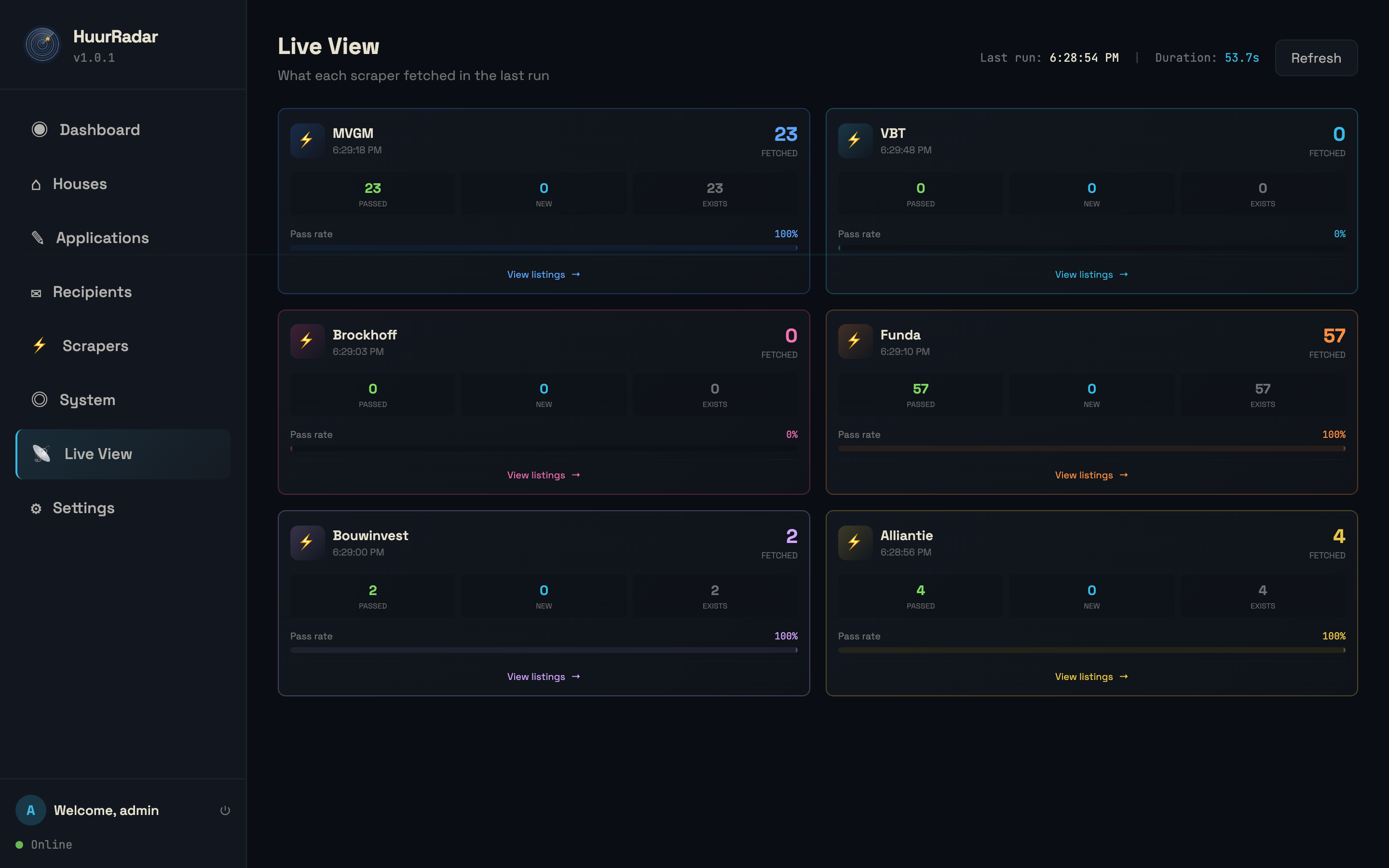 Live scraper view
